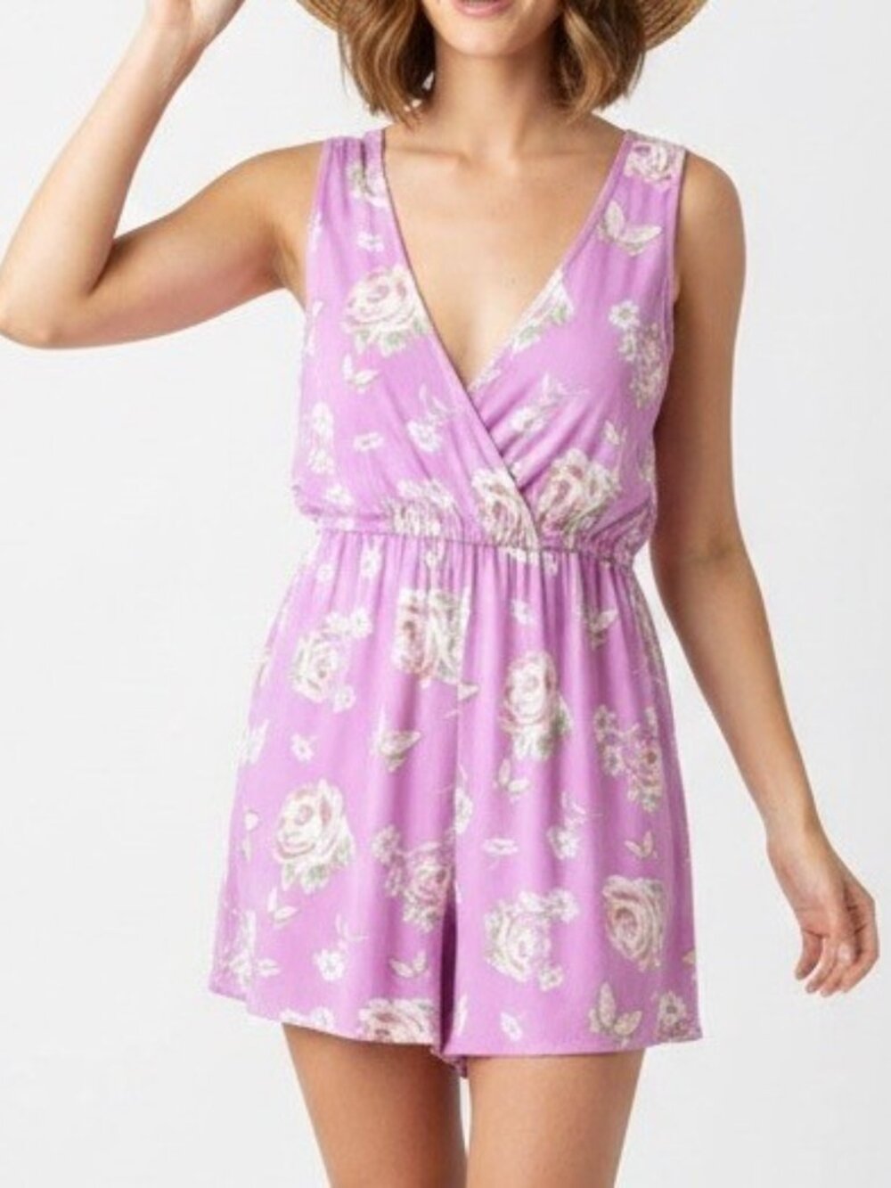NEW BP. Women’s Floral SMALL Romper Jumpsuit Purple Butterfly Sleeveless